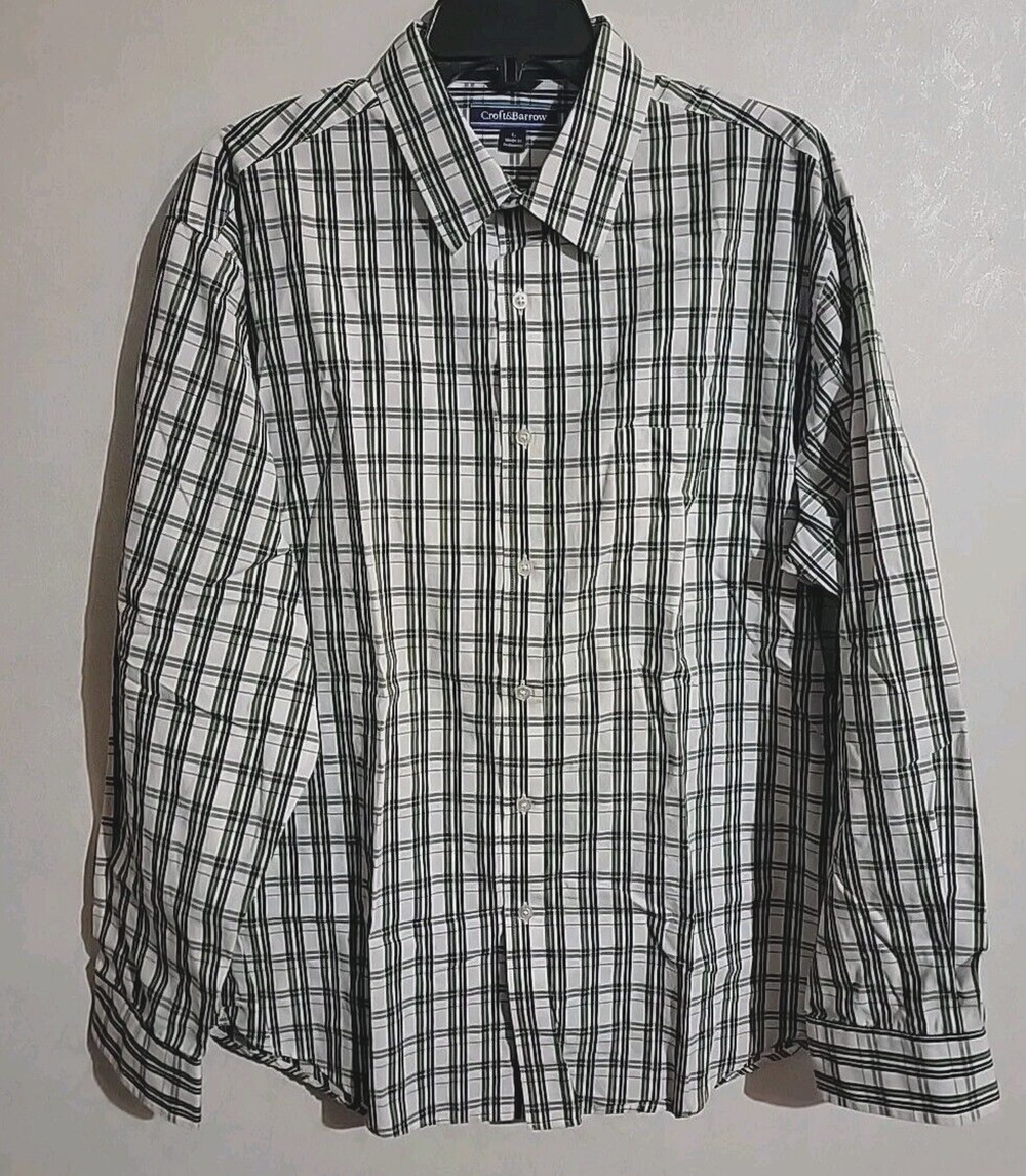 Croft & Barrow Easy Care Blue Green Checkered Plaid Classic Button-Down Shirt Lg